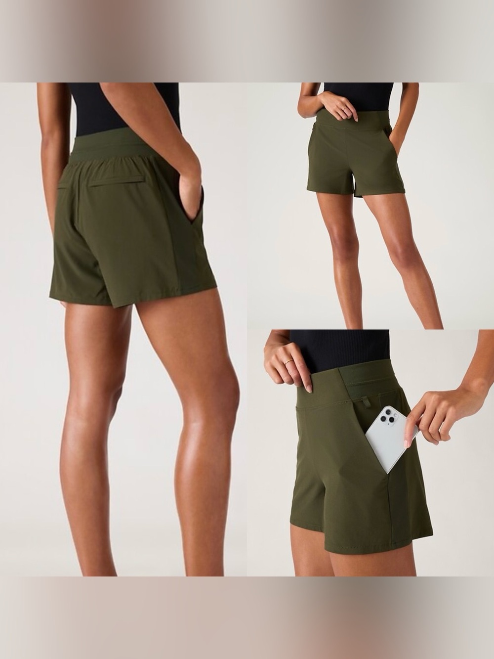 Athleta Brooklyn Mid Rise Aspen Olive Green Athletic Work Travel Shorts
